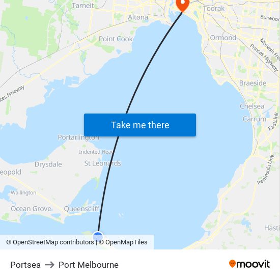 Portsea to Port Melbourne map