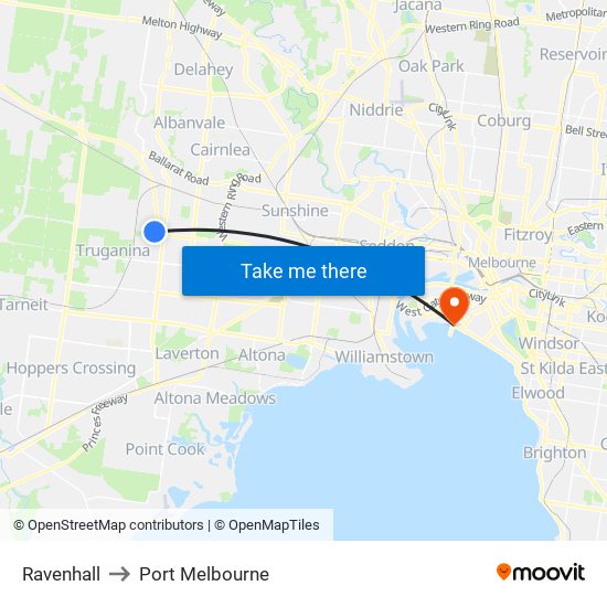 Ravenhall to Port Melbourne map