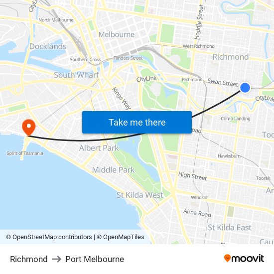 Richmond to Port Melbourne map