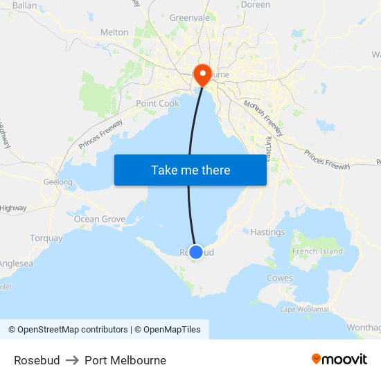 Rosebud to Port Melbourne map