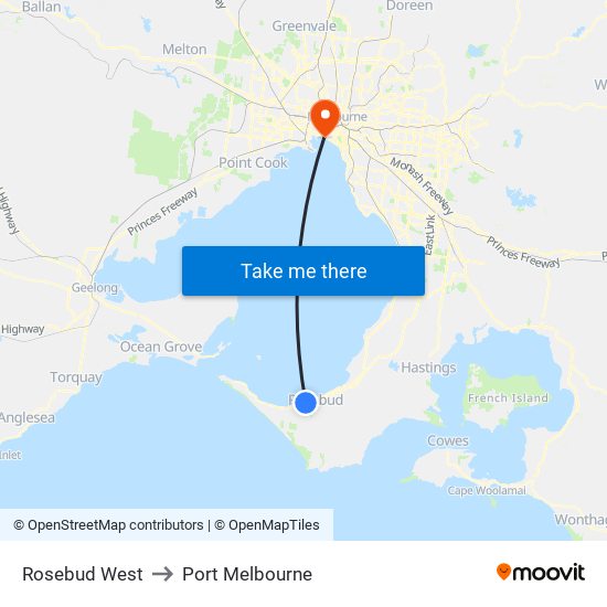 Rosebud West to Port Melbourne map