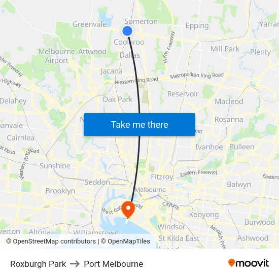 Roxburgh Park to Port Melbourne map