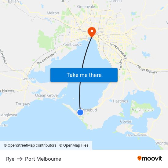 Rye to Port Melbourne map