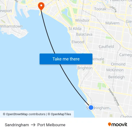 Sandringham to Port Melbourne map