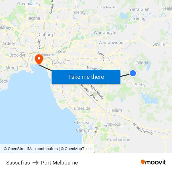 Sassafras to Port Melbourne map