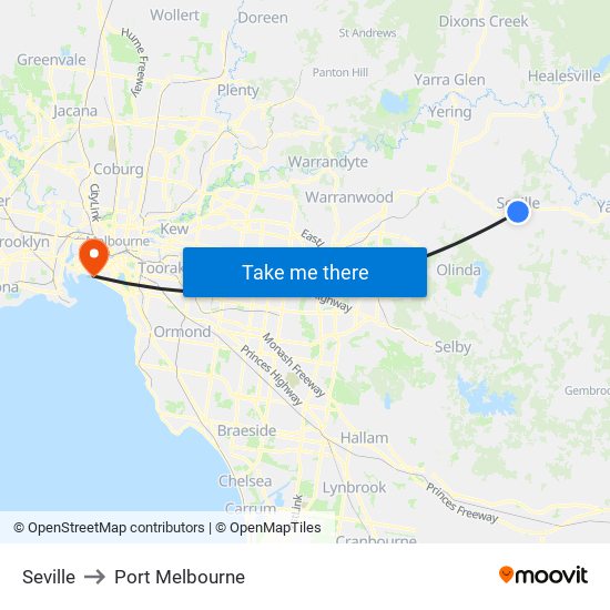 Seville to Port Melbourne map