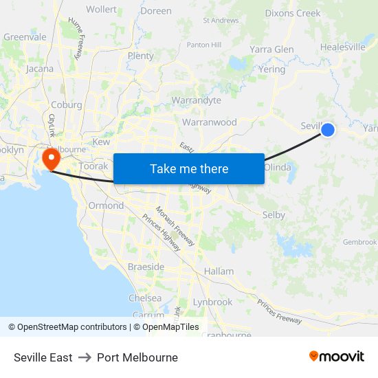 Seville East to Port Melbourne map