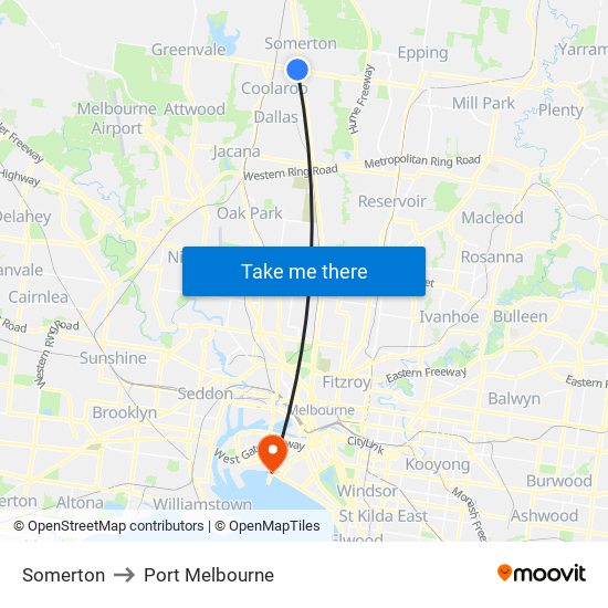 Somerton to Port Melbourne map