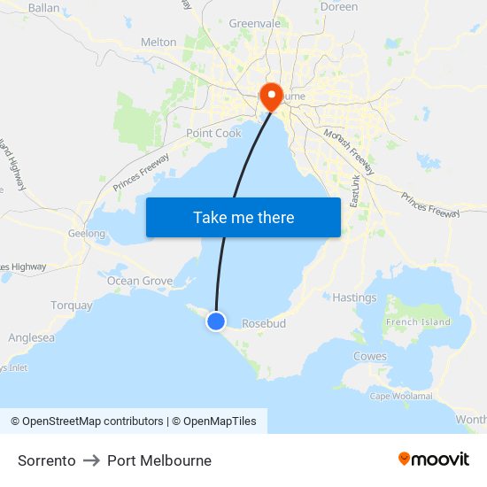 Sorrento to Port Melbourne map