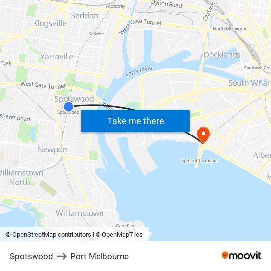 Spotswood to Port Melbourne map