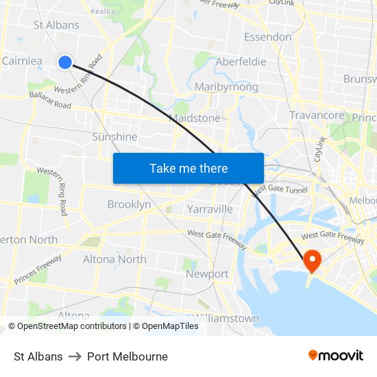 St Albans to Port Melbourne map