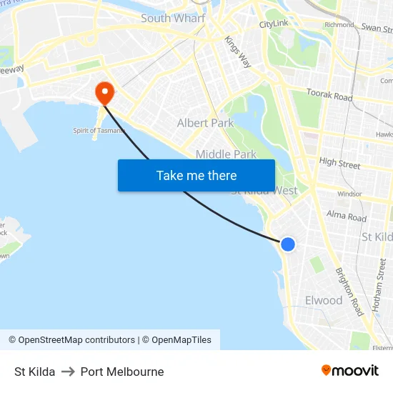 St Kilda to Port Melbourne map