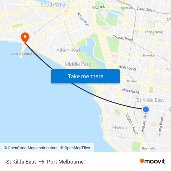 St Kilda East to Port Melbourne map