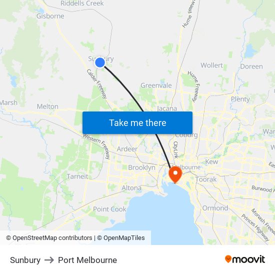 Sunbury to Port Melbourne map