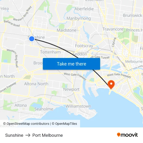 Sunshine to Port Melbourne map