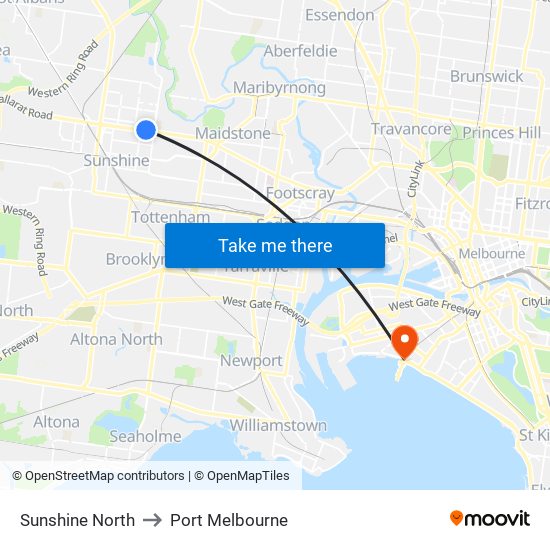 Sunshine North to Port Melbourne map