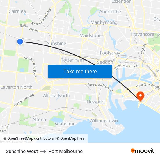 Sunshine West to Port Melbourne map