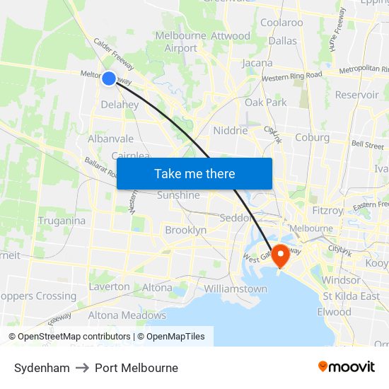 Sydenham to Port Melbourne map