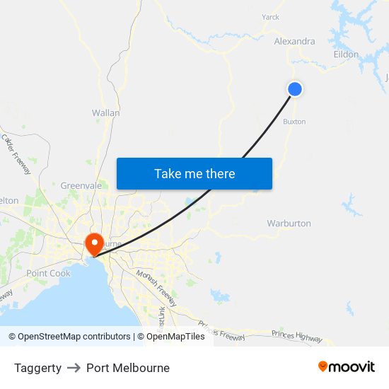 Taggerty to Port Melbourne map