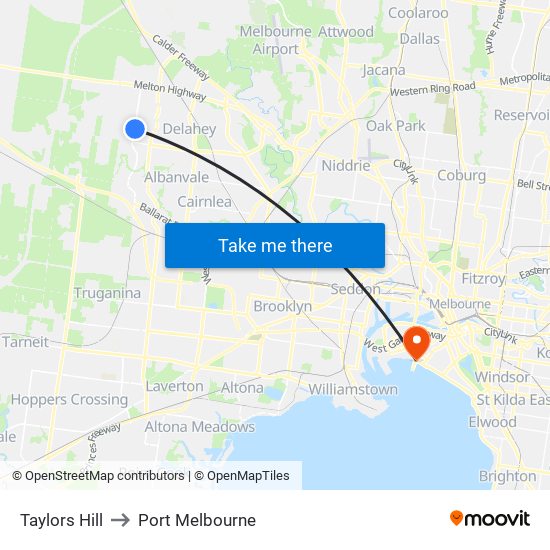 Taylors Hill to Port Melbourne map