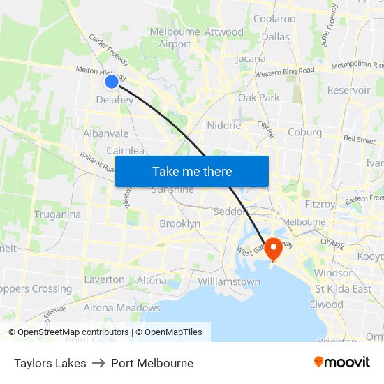 Taylors Lakes to Port Melbourne map