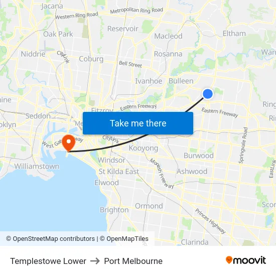 Templestowe Lower to Port Melbourne map