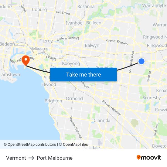 Vermont to Port Melbourne map