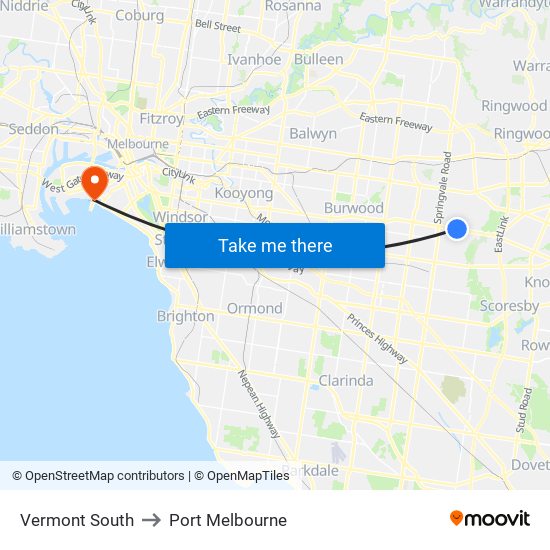 Vermont South to Port Melbourne map