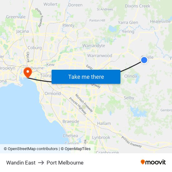 Wandin East to Port Melbourne map