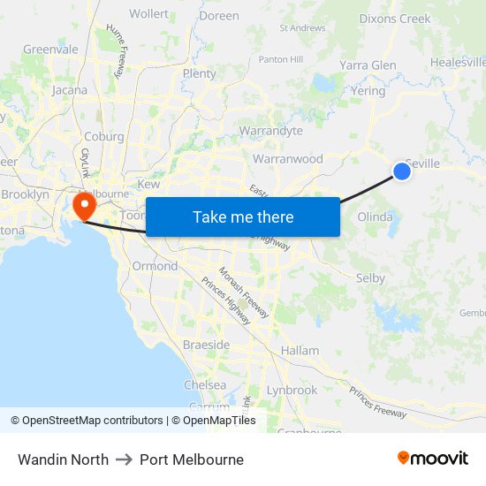 Wandin North to Port Melbourne map