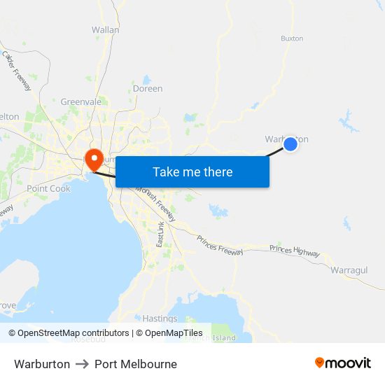 Warburton to Port Melbourne map