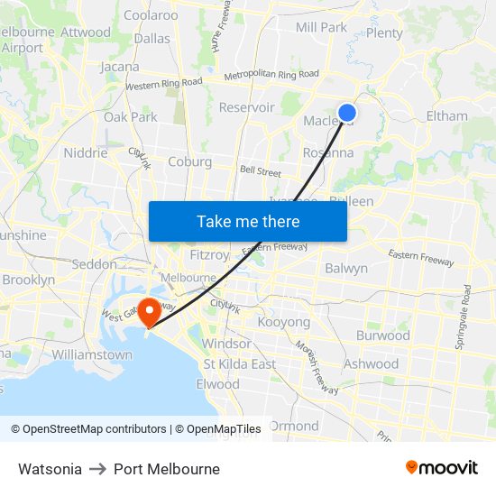 Watsonia to Port Melbourne map