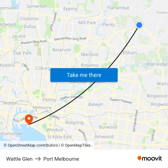 Wattle Glen to Port Melbourne map