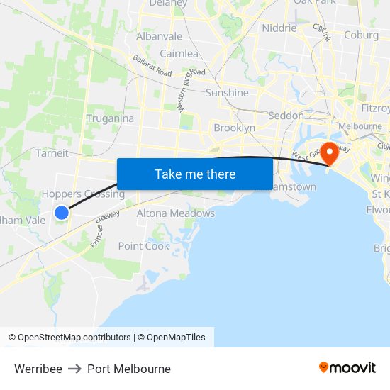 Werribee to Port Melbourne map