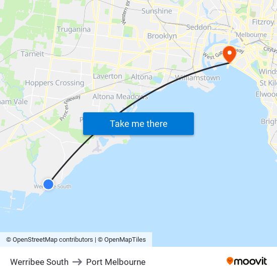 Werribee South to Port Melbourne map