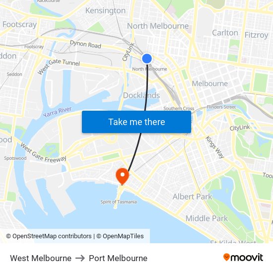 West Melbourne to Port Melbourne map