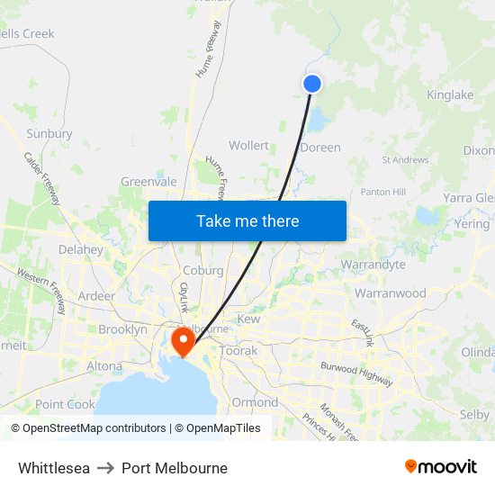 Whittlesea to Port Melbourne map