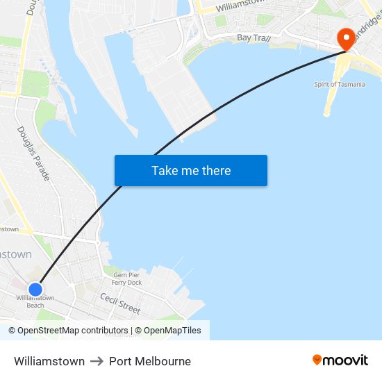 Williamstown to Port Melbourne map