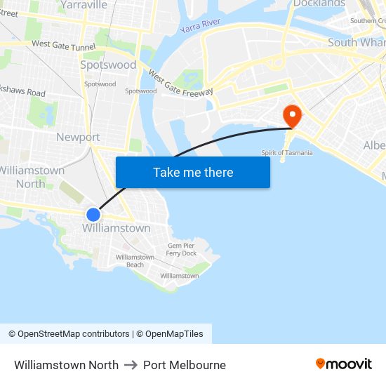 Williamstown North to Port Melbourne map