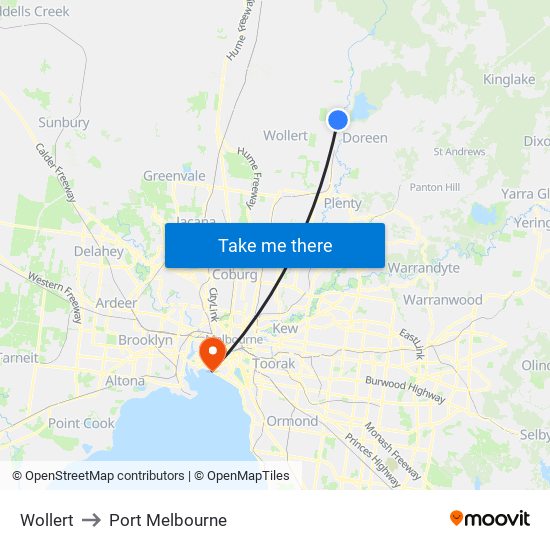 Wollert to Port Melbourne map