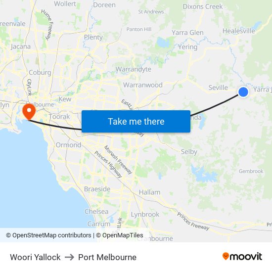 Woori Yallock to Port Melbourne map