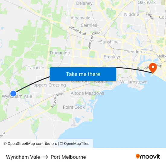 Wyndham Vale to Port Melbourne map
