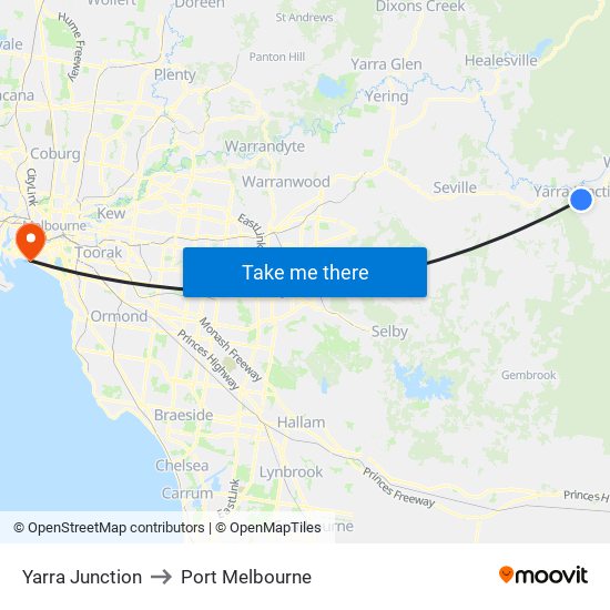 Yarra Junction to Port Melbourne map