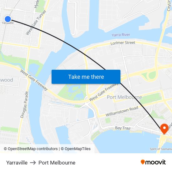 Yarraville to Port Melbourne map