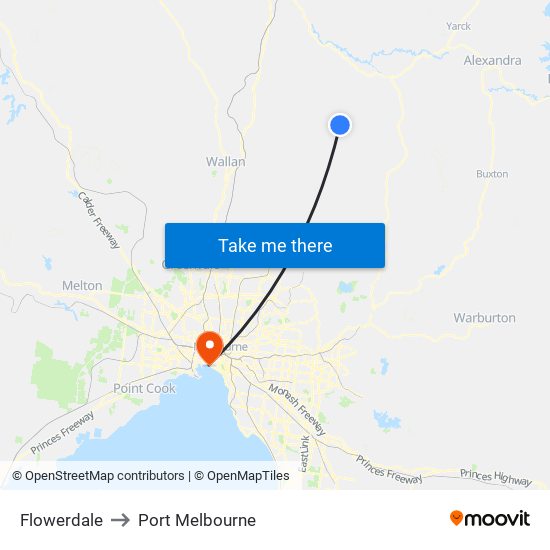 Flowerdale to Port Melbourne map