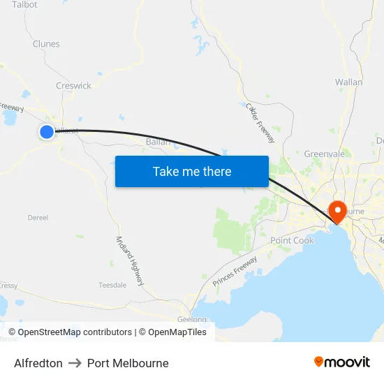 Alfredton to Port Melbourne map