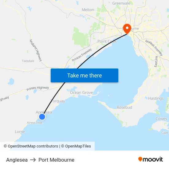 Anglesea to Port Melbourne map