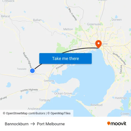Bannockburn to Port Melbourne map