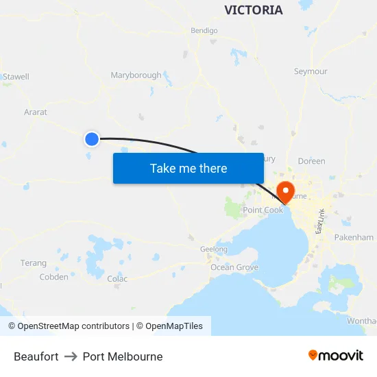 Beaufort to Port Melbourne map