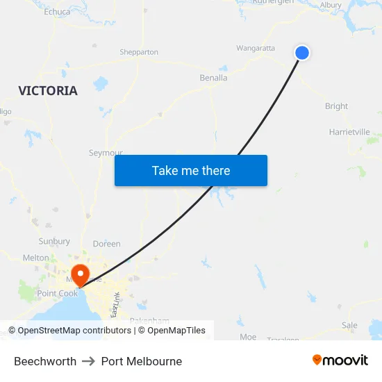 Beechworth to Port Melbourne map